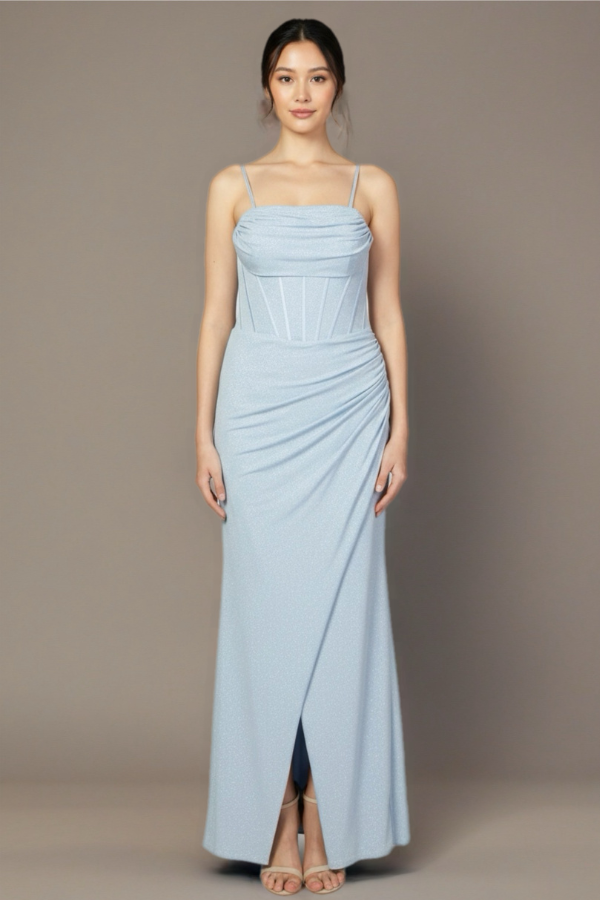 Draped strapless corset gown
