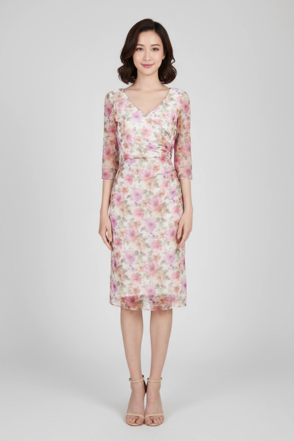 Floral stretch 3/4 sleeve dress