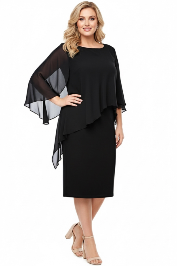 Jersey dress with chiffon overlay