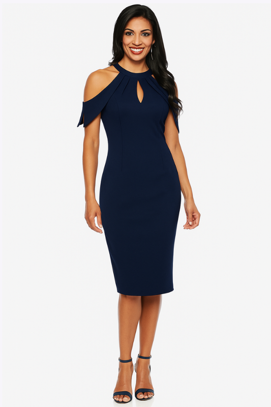 Keyhole halter neck cocktail dress