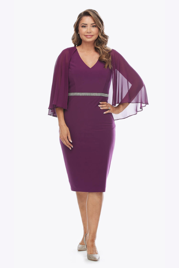 Bling waist dress with chiffon capelet