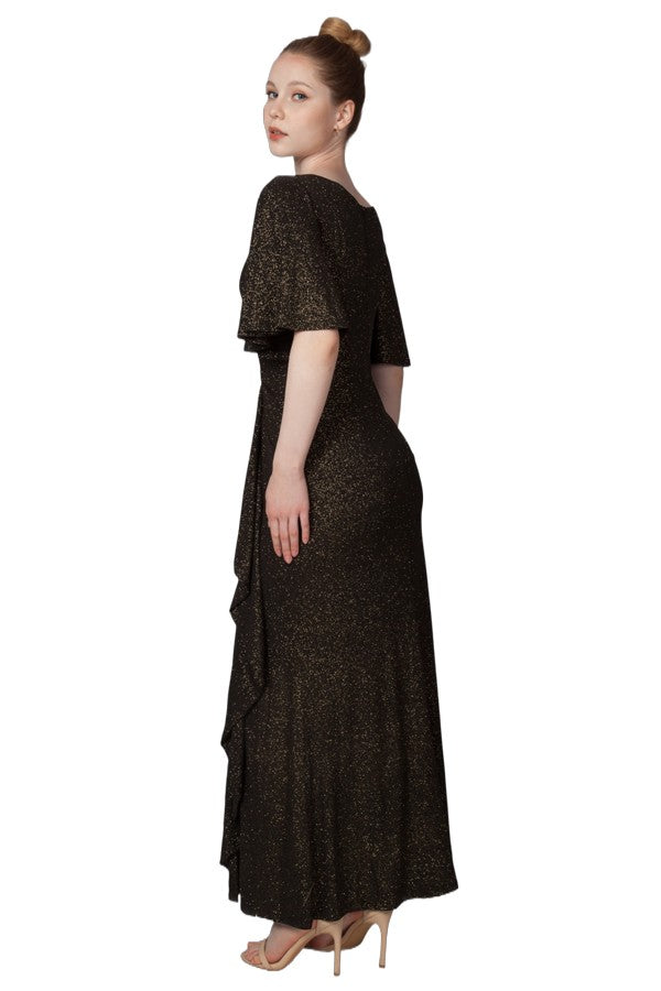 Flutter sleeve formal dress V neck
