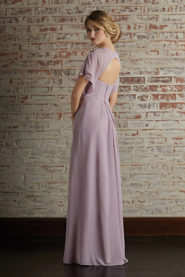 Chiffon Dress Capelet Sleeves and V-Neckline