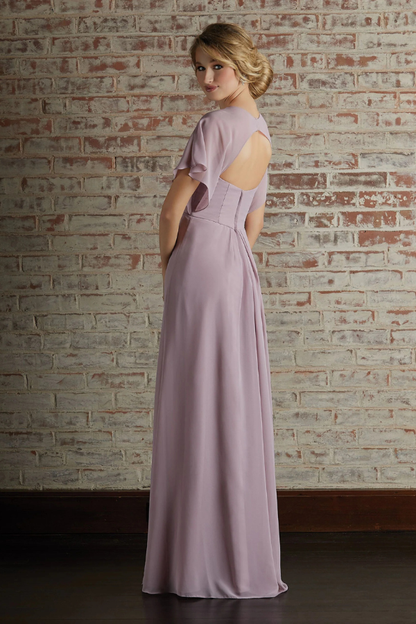 Chiffon Dress Capelet Sleeves and V-Neckline