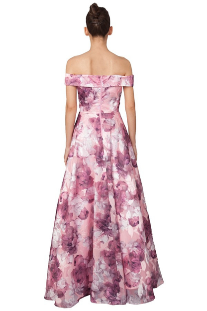 Pink Off Shoulder Floral Gown