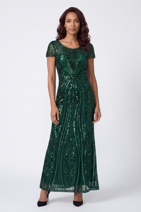 Beaded Cap Sleeve Gown
