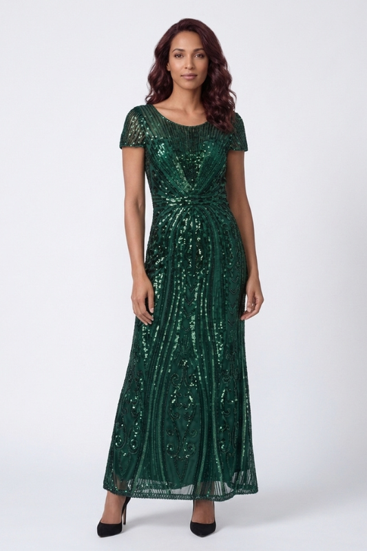 Beaded Cap Sleeve Gown