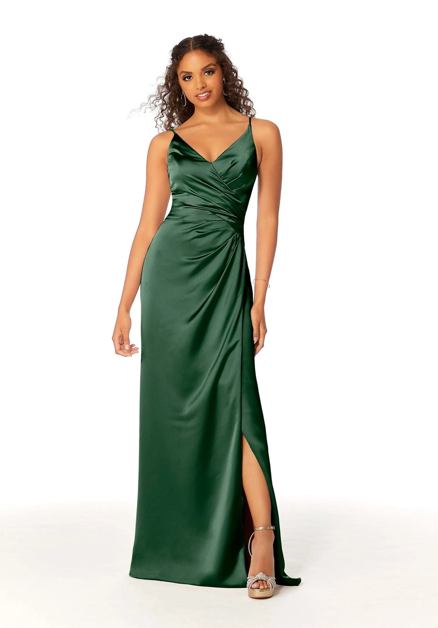 Silky Satin Bridesmaid Dress with Draped Surplice Bodice