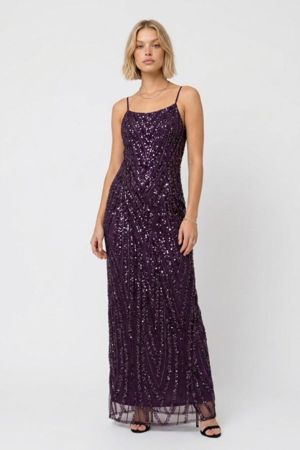 Plum Sequin Slip Maxi