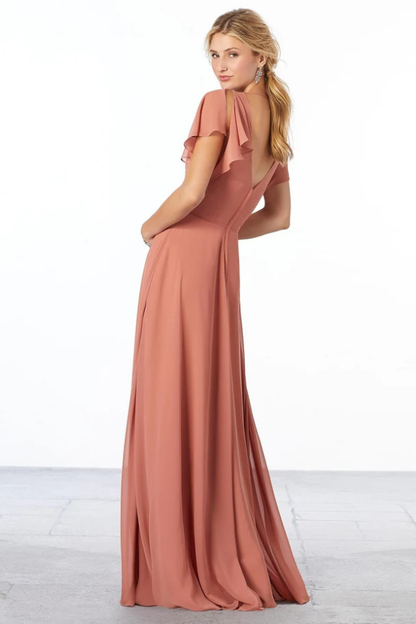 Chiffon Dress with Flutter Sleeve