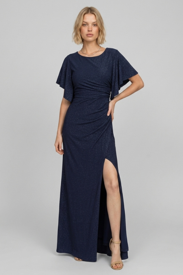 Metallic flutter sleeve gown