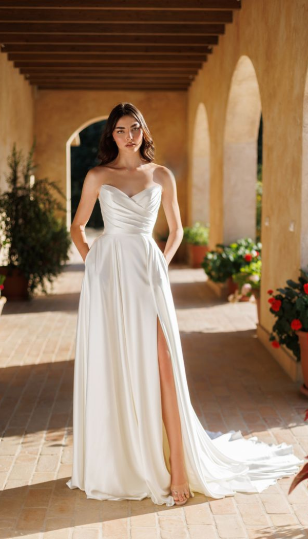 Sophia satin off shoulder gown