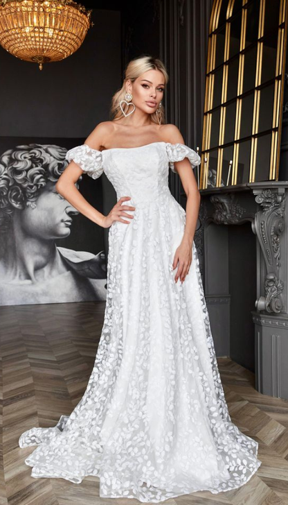 Romantic A line wedding gown